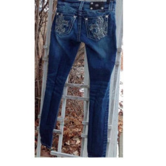 Miss Me Blue Skinny Jeans with Rhinestone Embellishments - Picture 5 of 8